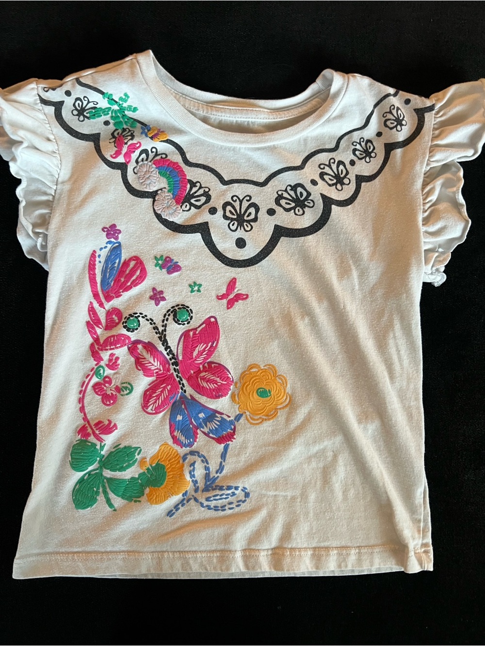 Girls Cream Short-Sleeve Floral & Butterfly Graphic Tee 5/6